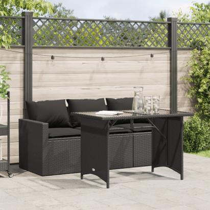 Set mobilier de grădină cu perne, 2 piese, negru, poliratan GartenMobel Dekor