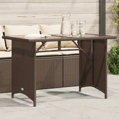 Masă de grădină cu blat din sticlă maro 110x68x70 cm poliratan GartenMobel Dekor