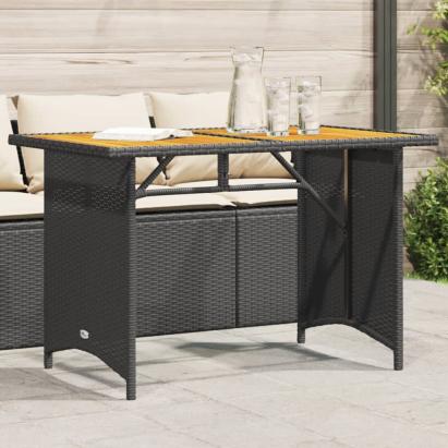 Masă de grădină cu blat din lemn, negru 110x68x70 cm poliratan GartenMobel Dekor