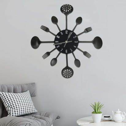 Ceas perete cu model lingură/furculiță, negru, 40 cm, aluminiu GartenMobel Dekor