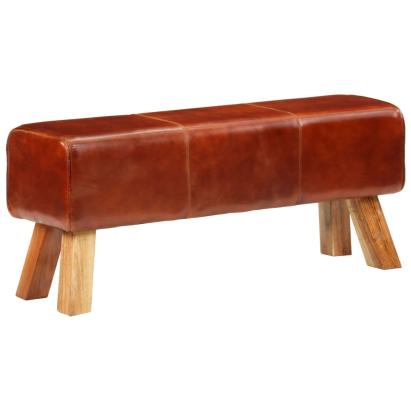 Bancă Bok gimnastică maro 110cm piele naturală/lemn masiv mango GartenMobel Dekor