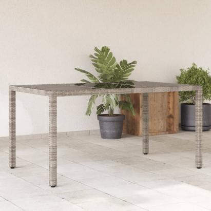 Masă de grădină cu blat din sticlă gri, 150x90x75 cm, poliratan GartenMobel Dekor