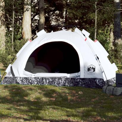 Cort de camping 4 persoane, alb opac, setare rapidă, țesătură GartenMobel Dekor