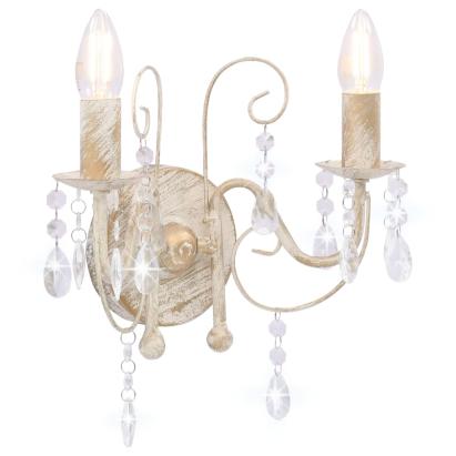 Lampă de perete cu mărgele, alb antichizat, 2 becuri x E14 GartenMobel Dekor