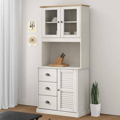 Dulap superior comodă „VIGO”, alb, 78x30x100 cm, lemn masiv pin GartenMobel Dekor