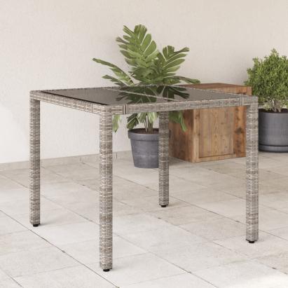 Masă de grădină cu blat din sticlă, gri, 90x90x75 cm, poliratan GartenMobel Dekor