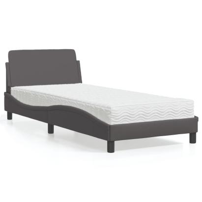Pat cu saltea, gri, 90x190 cm, piele ecologică GartenMobel Dekor