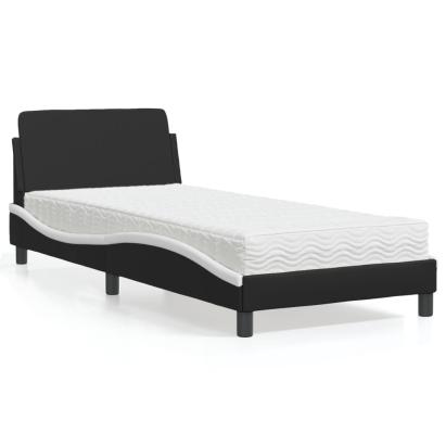 Pat cu saltea, negru și alb, 90x200 cm, piele ecologică GartenMobel Dekor