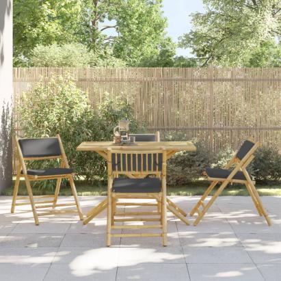 Set de bistro pliabil, 5 piese, cu perne gri închis, bambus GartenMobel Dekor