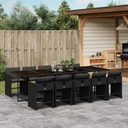 Set mobilier de exterior cu perne, 11 piese, negru, poliratan GartenMobel Dekor