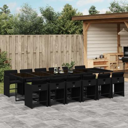 Set mobilier de grădină cu perne, 13 piese, negru, poliratan GartenMobel Dekor