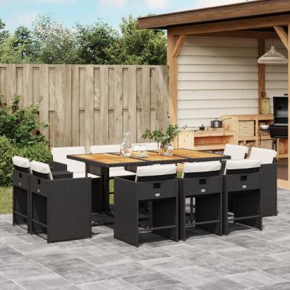 Set mobilier de exterior cu perne, 11 piese, negru, poliratan GartenMobel Dekor