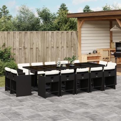 Set mobilier de grădină cu perne, 15 piese, negru, poliratan GartenMobel Dekor