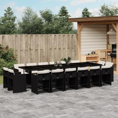 Set mobilier de grădină cu perne, 17 piese, negru, poliratan GartenMobel Dekor