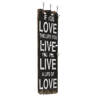 Cuier de perete cu 6 cârlige, 120 x 40 cm, LOVE LIFE  GartenMobel Dekor