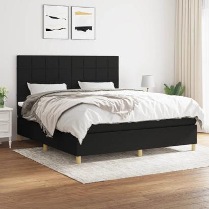 Pat box spring cu saltea, negru, 160x200 cm, textil GartenMobel Dekor