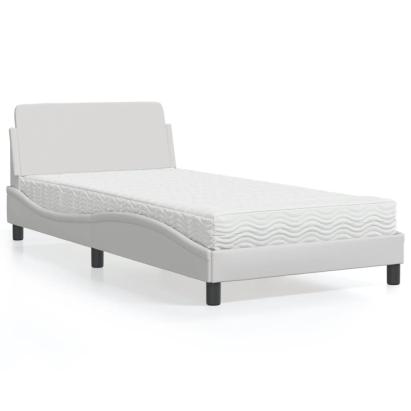 Pat cu saltea, alb, 100x200 cm, piele ecologică GartenMobel Dekor