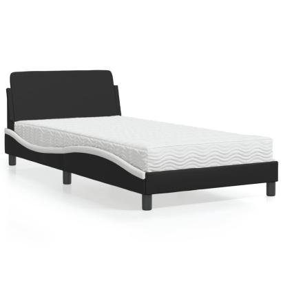 Pat cu saltea, negru și alb, 100x200 cm, piele ecologică GartenMobel Dekor