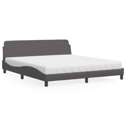 Pat cu saltea, gri, 180x200 cm, piele ecologică GartenMobel Dekor