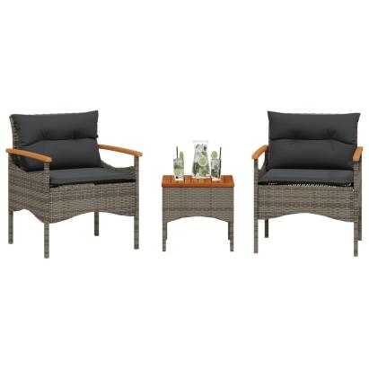 Set canapea de grădină cu perne, 3 piese, gri, poliratan GartenMobel Dekor