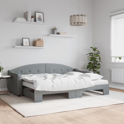 Pat de zi cu extensie și saltele, gri deschis, 80x200 cm textil GartenMobel Dekor