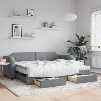 Pat de zi cu extensie și sertare, gri deschis, 80x200 cm textil GartenMobel Dekor