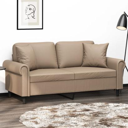 Canapea cu 2 locuri cu pernuțe, cappuccino, 140 cm, piele eco. GartenMobel Dekor