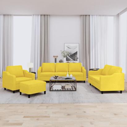 Set de canapele cu perne, 4 piese, galben deschis, textil GartenMobel Dekor