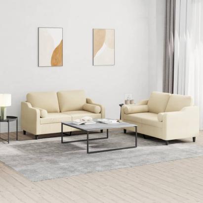 Set de canapele cu perne, 2 piese, crem, material textil GartenMobel Dekor