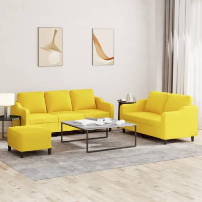 Set de canapele cu perne, 3 piese, galben deschis, textil GartenMobel Dekor