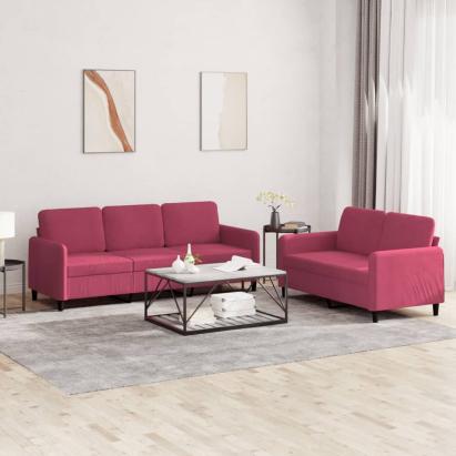 Set canapele, 2 piese, roșu vin, catifea GartenMobel Dekor