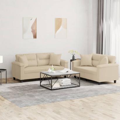 Set de canapele cu perne, 2 piese, crem, microfibră GartenMobel Dekor