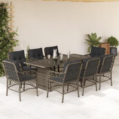 Set mobilier grădină cu perne, 9 piese, gri, poliratan GartenMobel Dekor