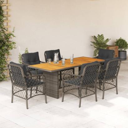 Set mobilier de grădină cu perne, 7 piese, gri, poliratan GartenMobel Dekor