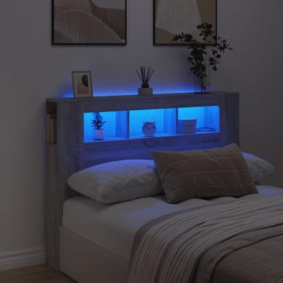 Tăblie de pat cu LED, gri sonoma, 140x18,5x103,5 cm, lemn GartenMobel Dekor