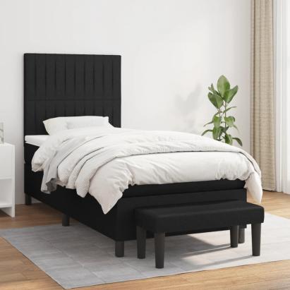 Pat box spring cu saltea, negru, 90x190 cm, textil GartenMobel Dekor