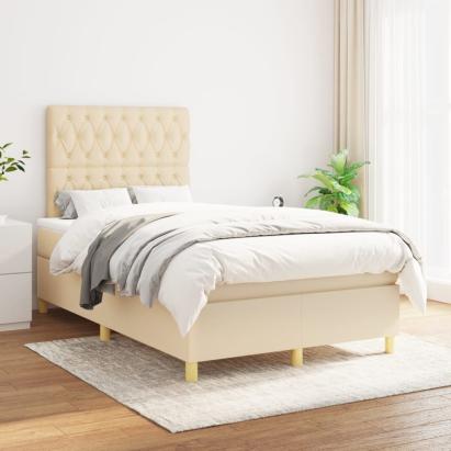 Pat box spring cu saltea, crem, 120x200 cm, textil GartenMobel Dekor