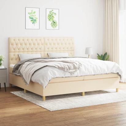 Pat box spring cu saltea, crem, 200x200 cm, textil GartenMobel Dekor
