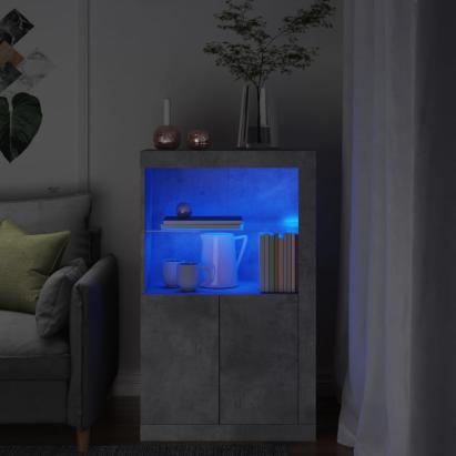 Dulap lateral cu lumini LED, gri beton, lemn prelucrat GartenMobel Dekor