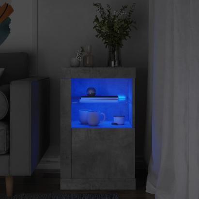 Dulap lateral cu lumini LED, gri beton, lemn prelucrat GartenMobel Dekor