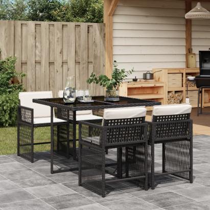 Set mobilier de grădină cu perne, 5 piese, negru, poliratan GartenMobel Dekor