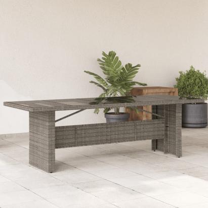 Masă de grădină, blat din sticlă, gri, 240x90x75 cm, poliratan GartenMobel Dekor