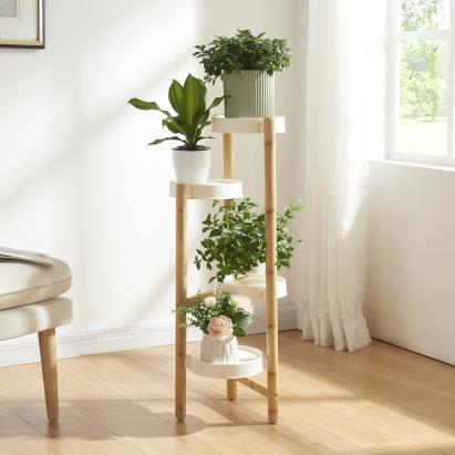 Suport plante Sastamala 85x32x32cm natur/alb cu 4 rafturi [en.casa] HausGarden Leisure