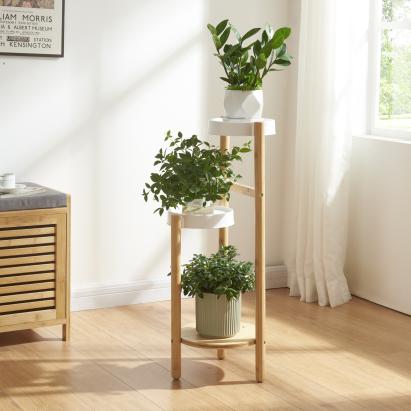 Suport plante Sastamala 78x32x32cm natur/alb cu 3 rafturi [en.casa] HausGarden Leisure