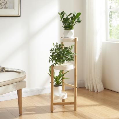 Suport plante Sastamala 78x32x32cm natur/alb cu 3 rafturi rotunde [en.casa] HausGarden Leisure