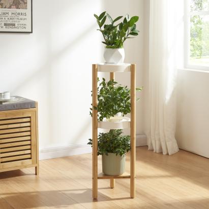 Suport plante Sastamala 78x25x25cm natur/alb cu 3 rafturi [en.casa] HausGarden Leisure