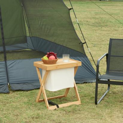 Masa pliabila camping Hattfjelldal 53x48x32cm bambus [en.casa] HausGarden Leisure