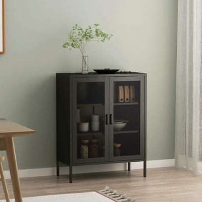 Comoda, en.casa, PXSL-0163 Falkoping, 101,5 x 80 x 40 cm, otel, metal, negru, cu 2 usi si 2 rafturi HausGarden Leisure