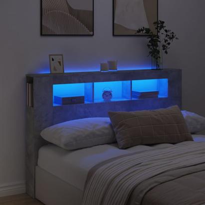 Tăblie de pat cu LED, gri beton, 160x18,5x103,5 cm, lemn GartenMobel Dekor