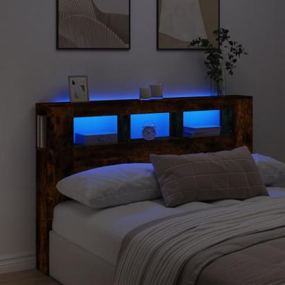 Tăblie de pat cu LED, stejar fumuriu, 160x18,5x103,5 cm, lemn GartenMobel Dekor